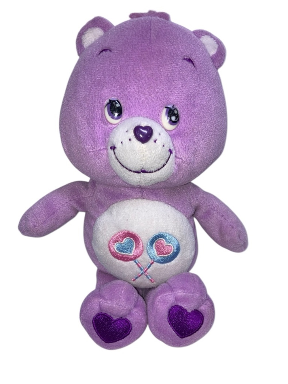 VTG 2002 Care Bears Share Bear TCFC 10" Stuffed Plush Lollipop Hearts Purple